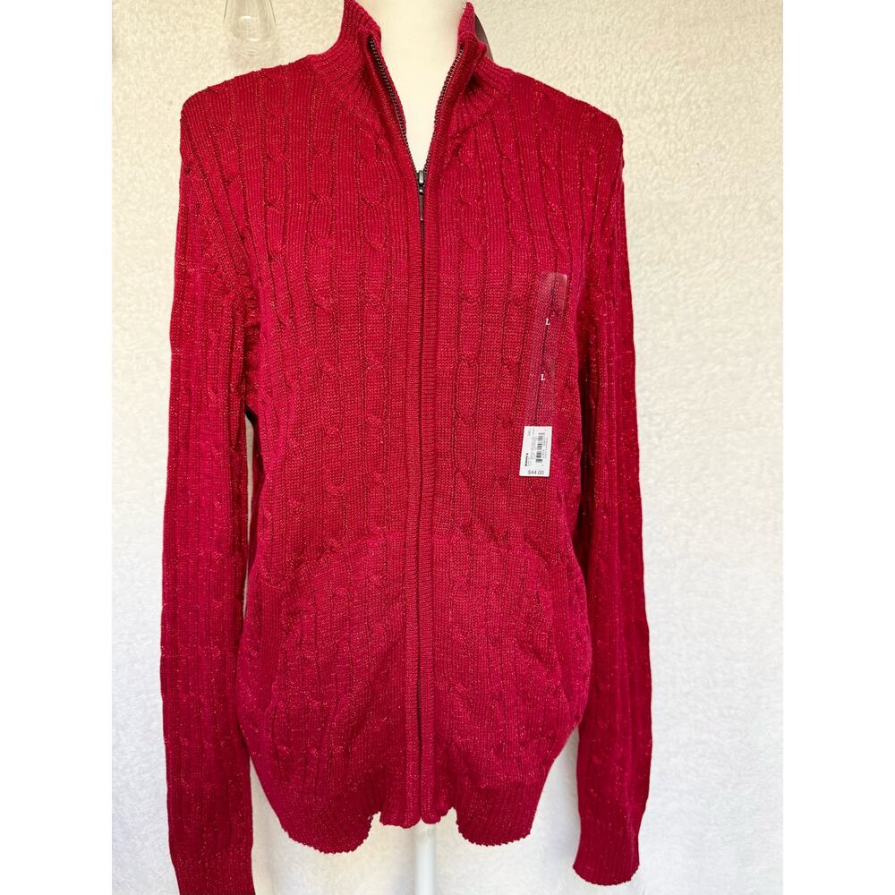 NWT Croft & Barrow Red Cotton Sparkly Sweater Jacket Women's Large